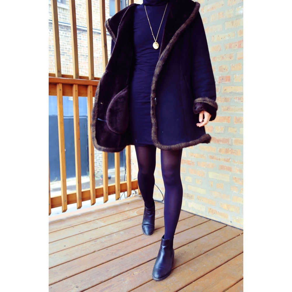 Stunning suede faux fur black coat